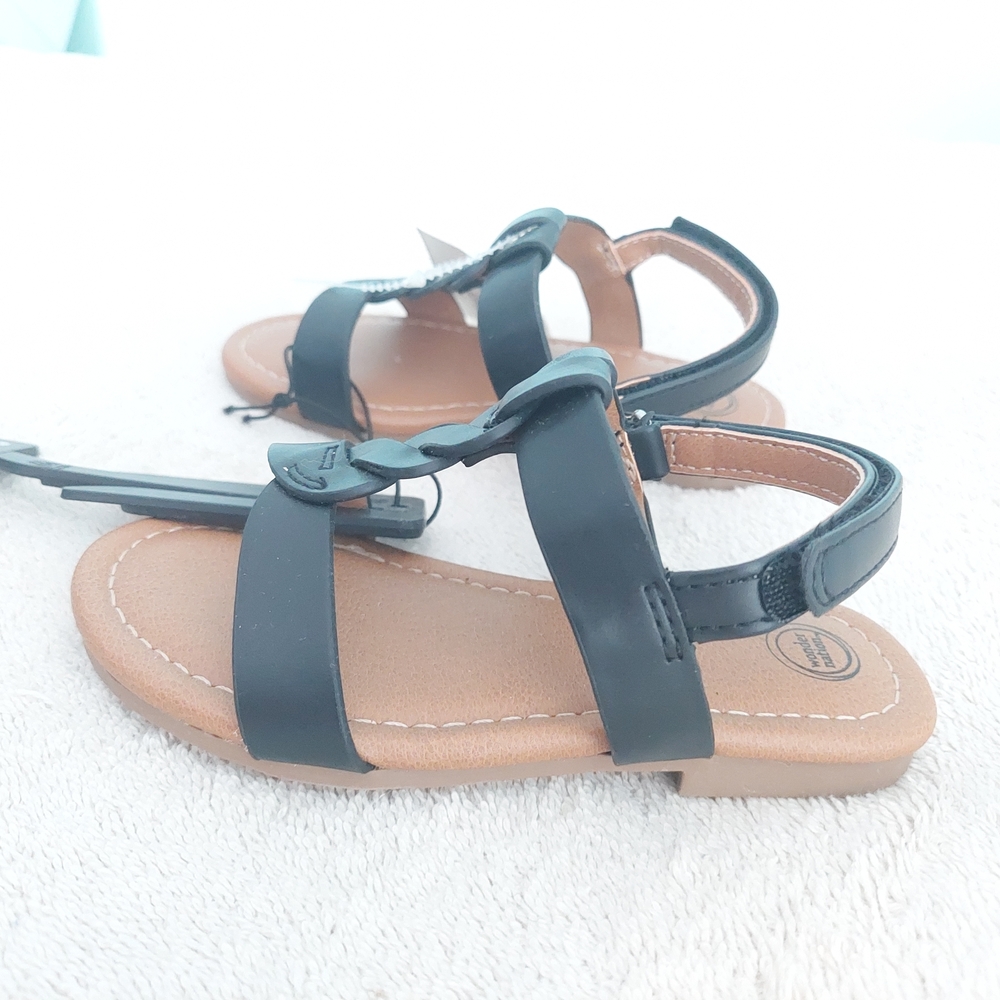 Wonder Nation Baby Girls Black Braided Black Strappy Sandals Toddler Size 8 NWT - Picture 2 of 5